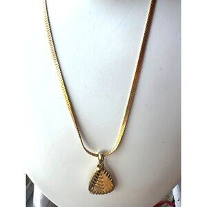 Vintage Gold Tone Pendant 1.5” with Necklace Herringbone Chain 16” Enhancer